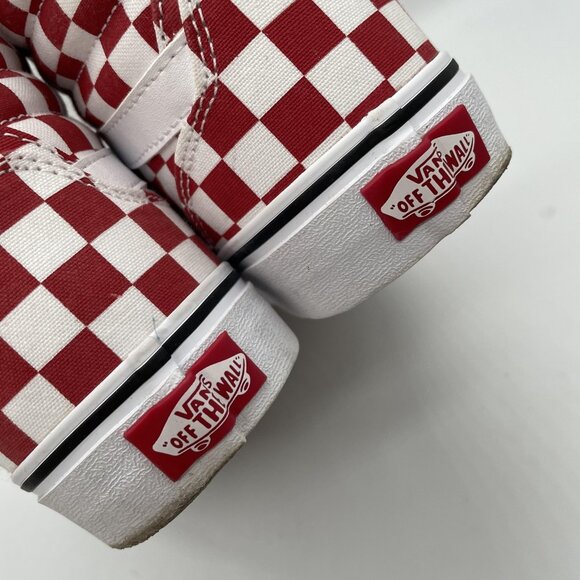 Vans Sk8-Hi Shoes Womens Size 9 Red White Checkerboard Canvas Skate High Top - Picture 4 of 15